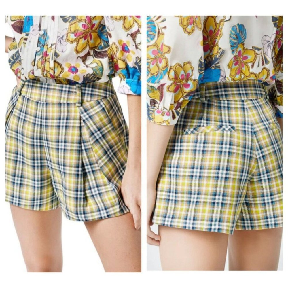 SMYTHE Plaid Green Blue Shorts Celebrity Clueless 14